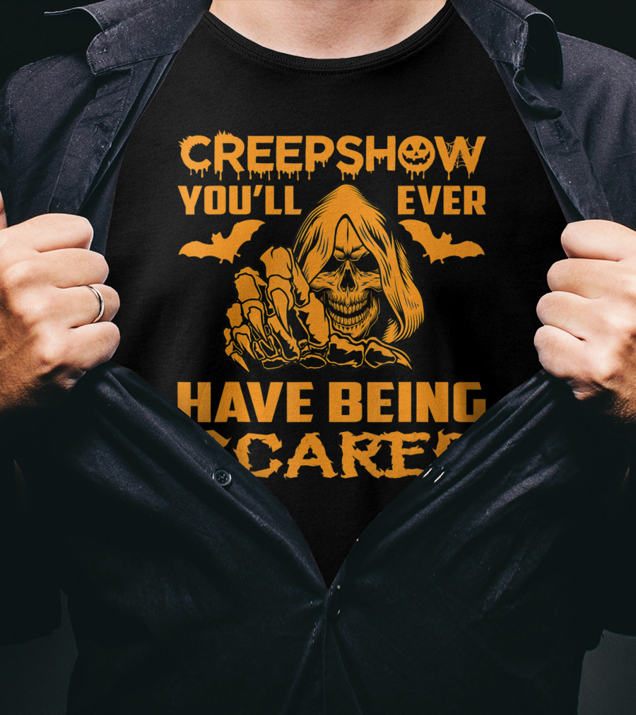 Creepshow You'll Ever Have Being Scared Horror Skeleton Hooded Grim Reaper With Bats T-Shirt