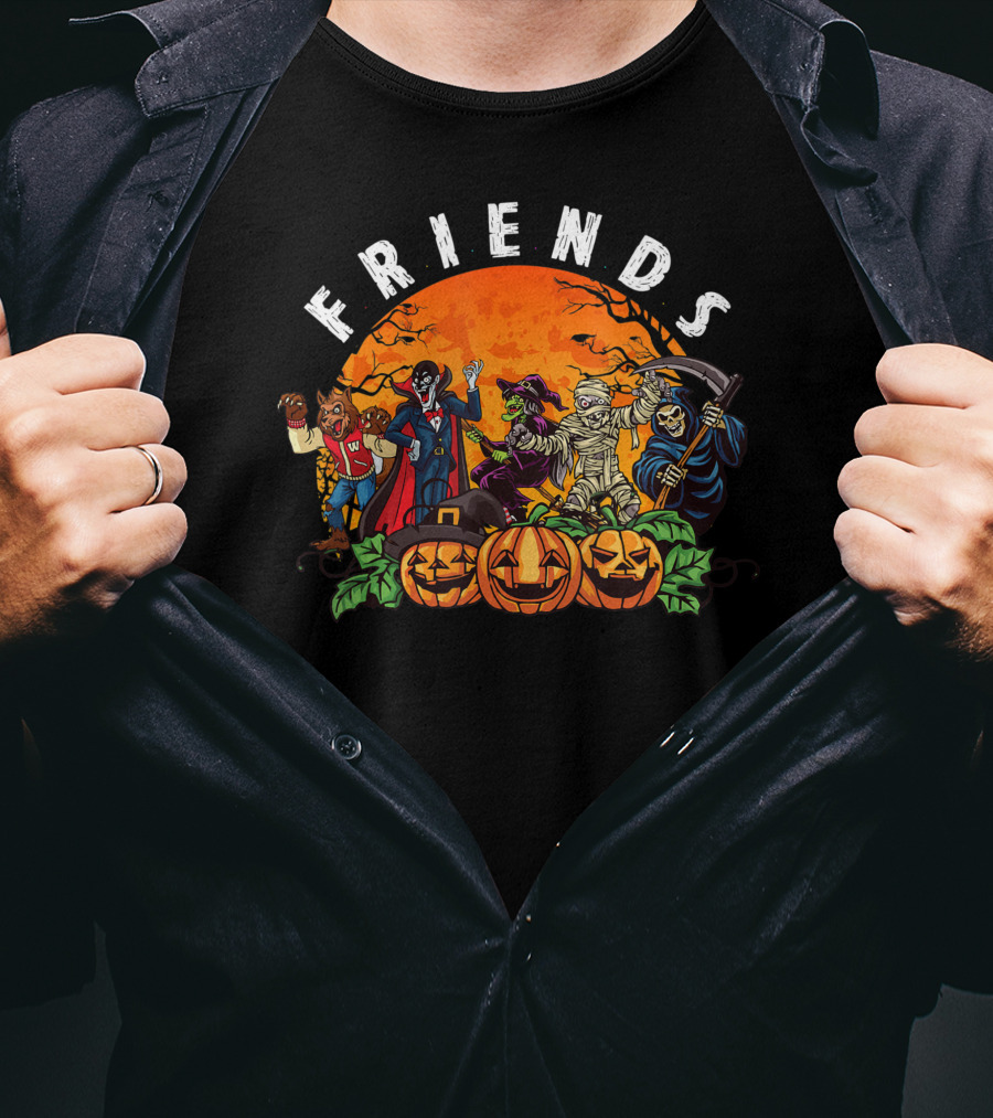 Friends Cartoon Horror Movie Monsters Halloween Icons T-Shirt