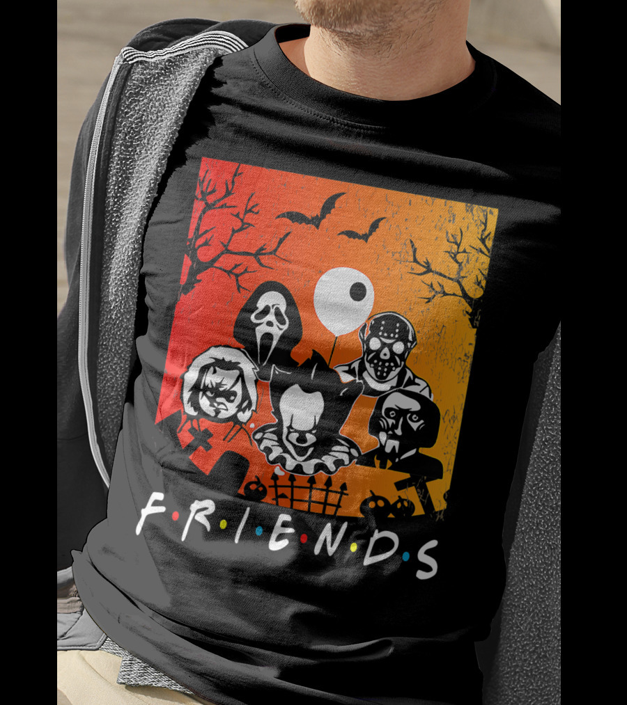 Friends Of Horror Halloween Characters Collage T-Shirt