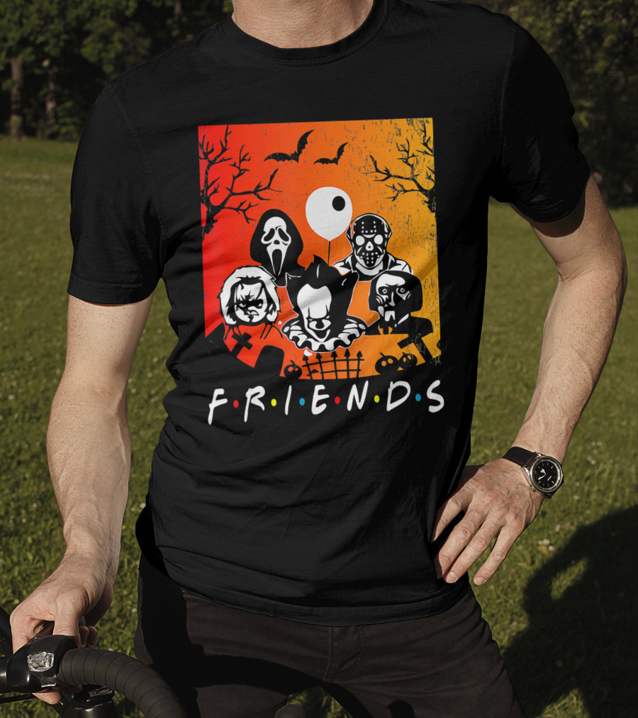 Friends Of Horror Halloween Characters Collage T-Shirt