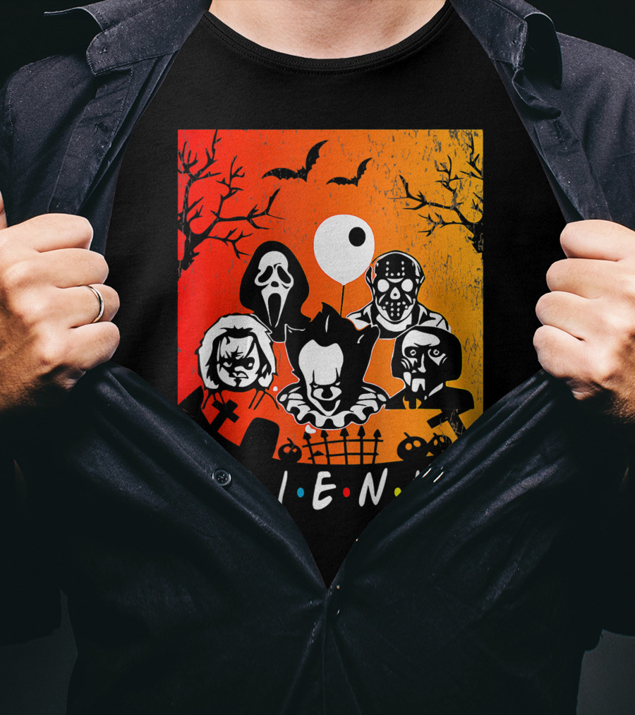 Friends Of Horror Halloween Characters Collage T-Shirt