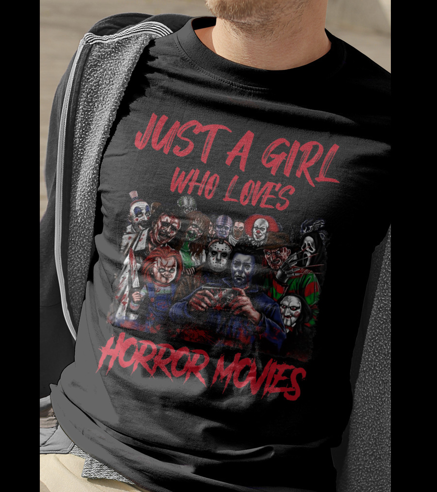 Just A Girl Who Loves Horror Movies Icons Collage T-Shirt
