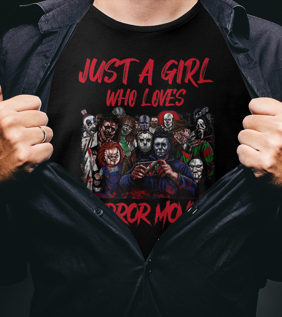Just A Girl Who Loves Horror Movies Icons Collage T-Shirt
