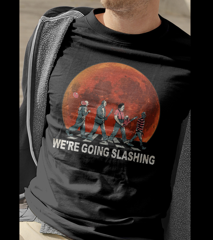 We're Going Slashing Halloween Blood Moon Horror Characters T-Shirt