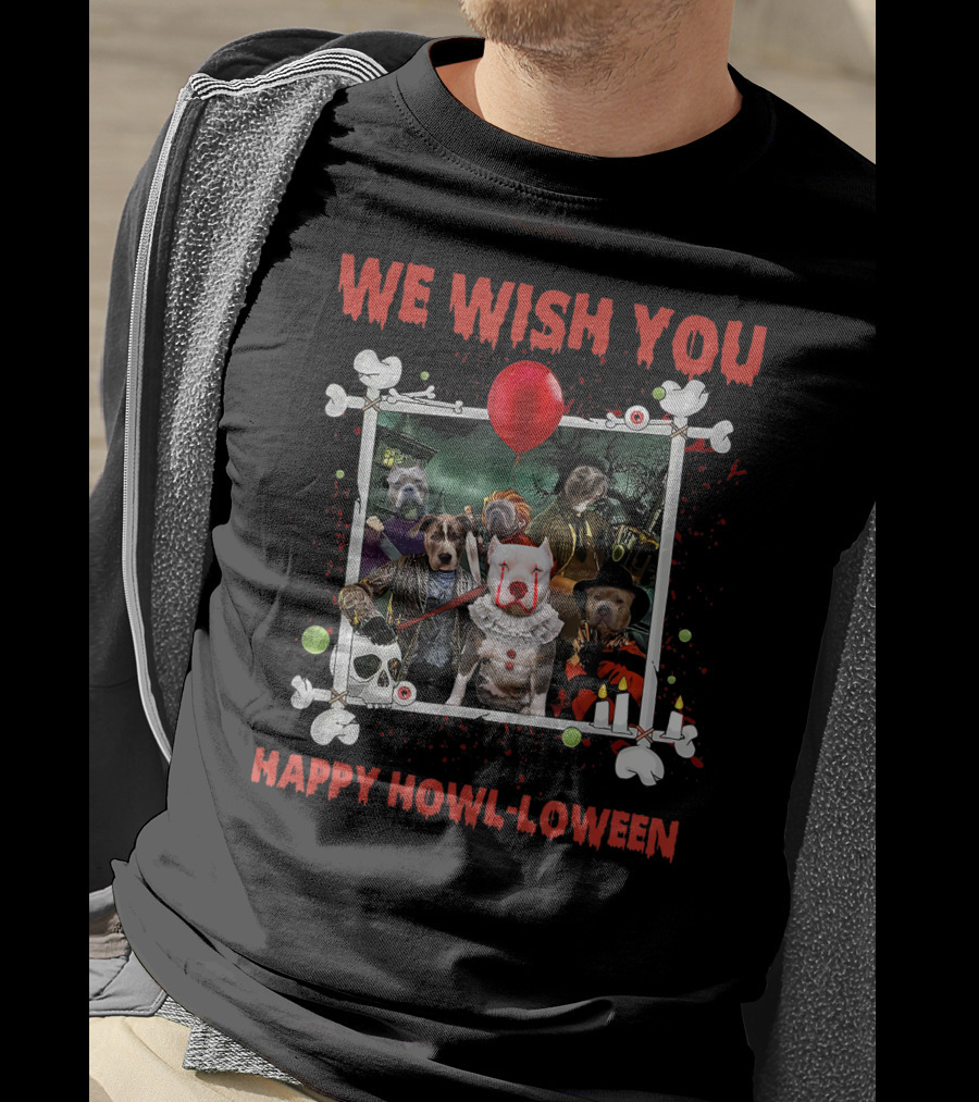 We Wish You Happy Howl-loween Halloween Dog Horror Characters T-Shirt