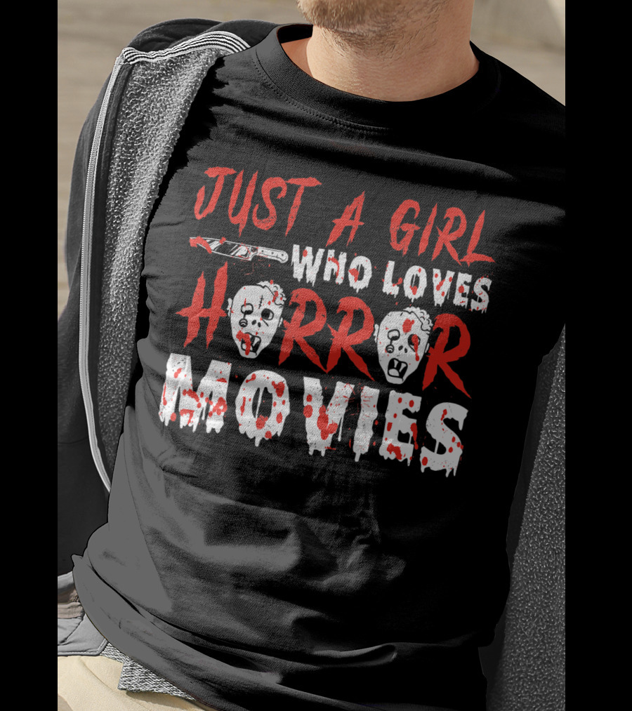 Just A Girl Who Loves Horror Movies Knife Mask Halloween T-Shirt