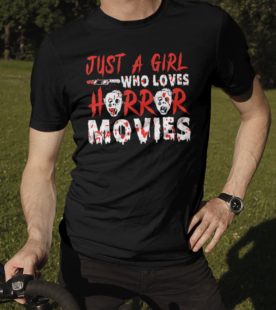 Just A Girl Who Loves Horror Movies Knife Mask Halloween T-Shirt