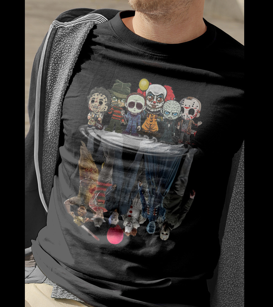 Horror Movie Characters Reflected In Water Mirror T-Shirt