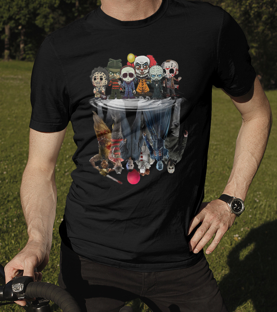 Horror Movie Characters Reflected In Water Mirror T-Shirt