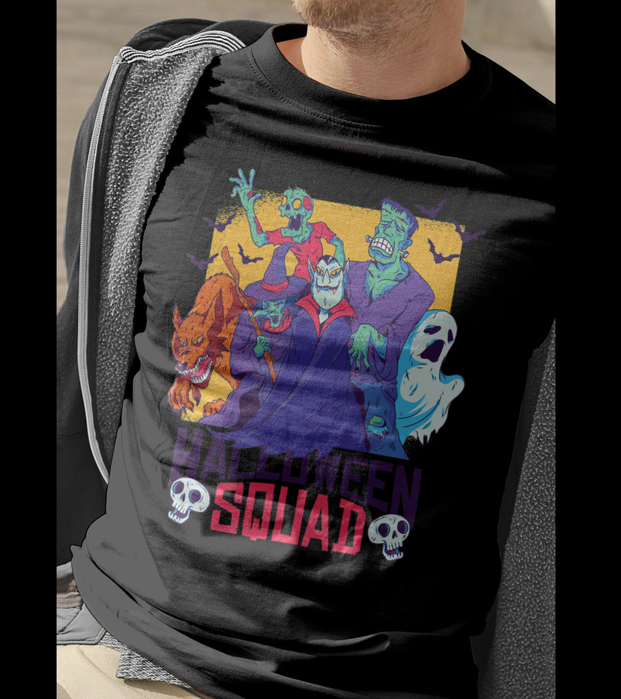 Halloween Squad Funny Horror Characters Vampire Wolf Zombie Ghost Monster T-Shirt