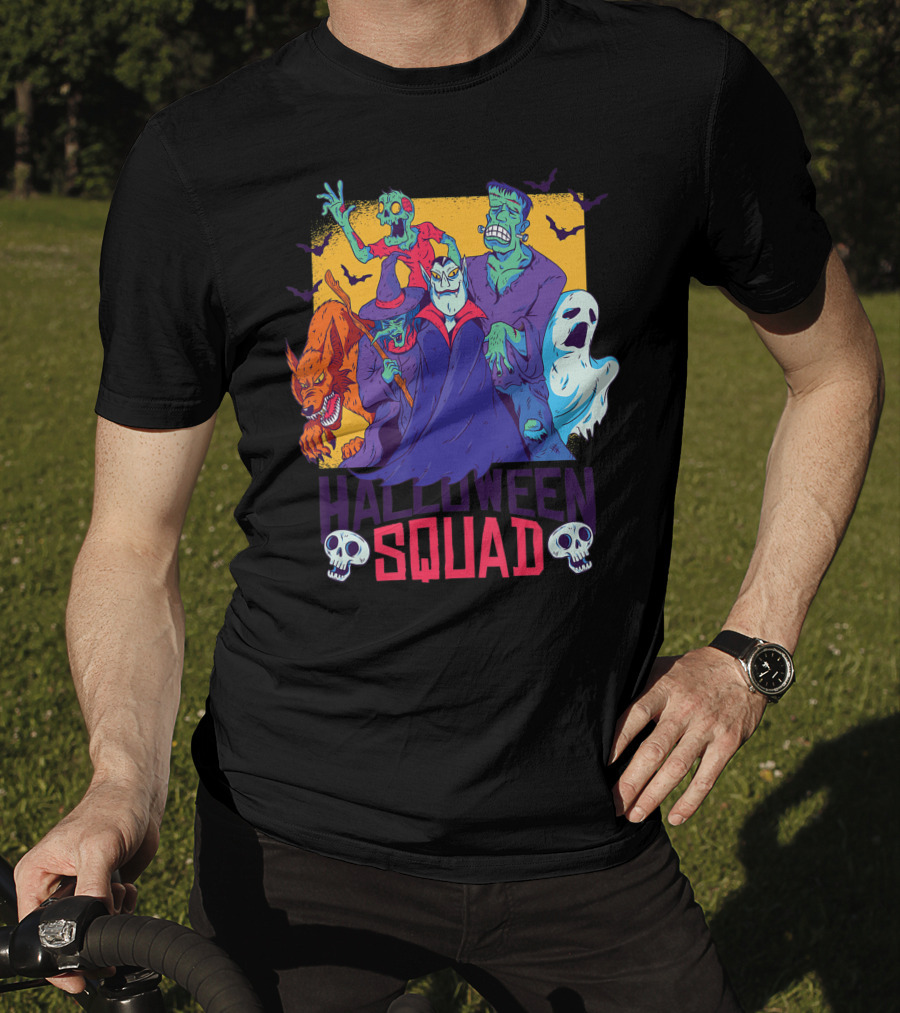 Halloween Squad Funny Horror Characters Vampire Wolf Zombie Ghost Monster T-Shirt
