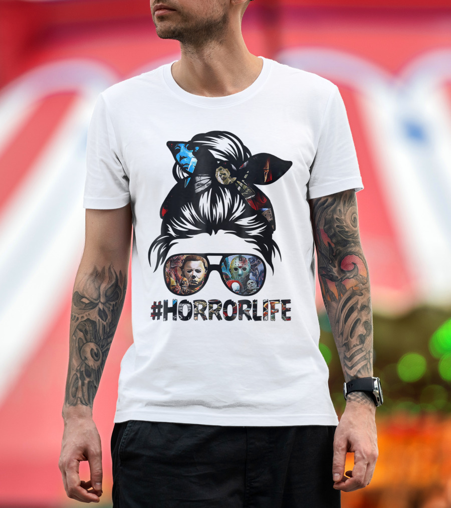 Horror Life Girl With Iconic Halloween Movie Characters T-Shirt