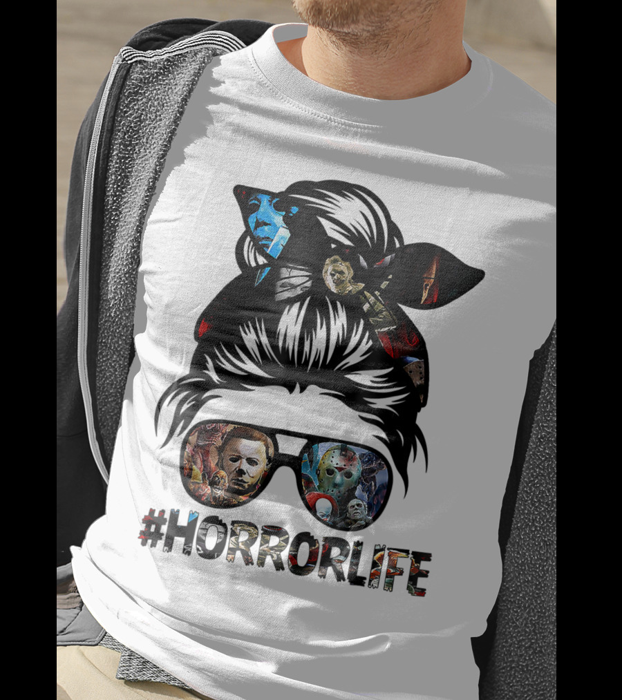 Horror Life Girl With Iconic Halloween Movie Characters T-Shirt