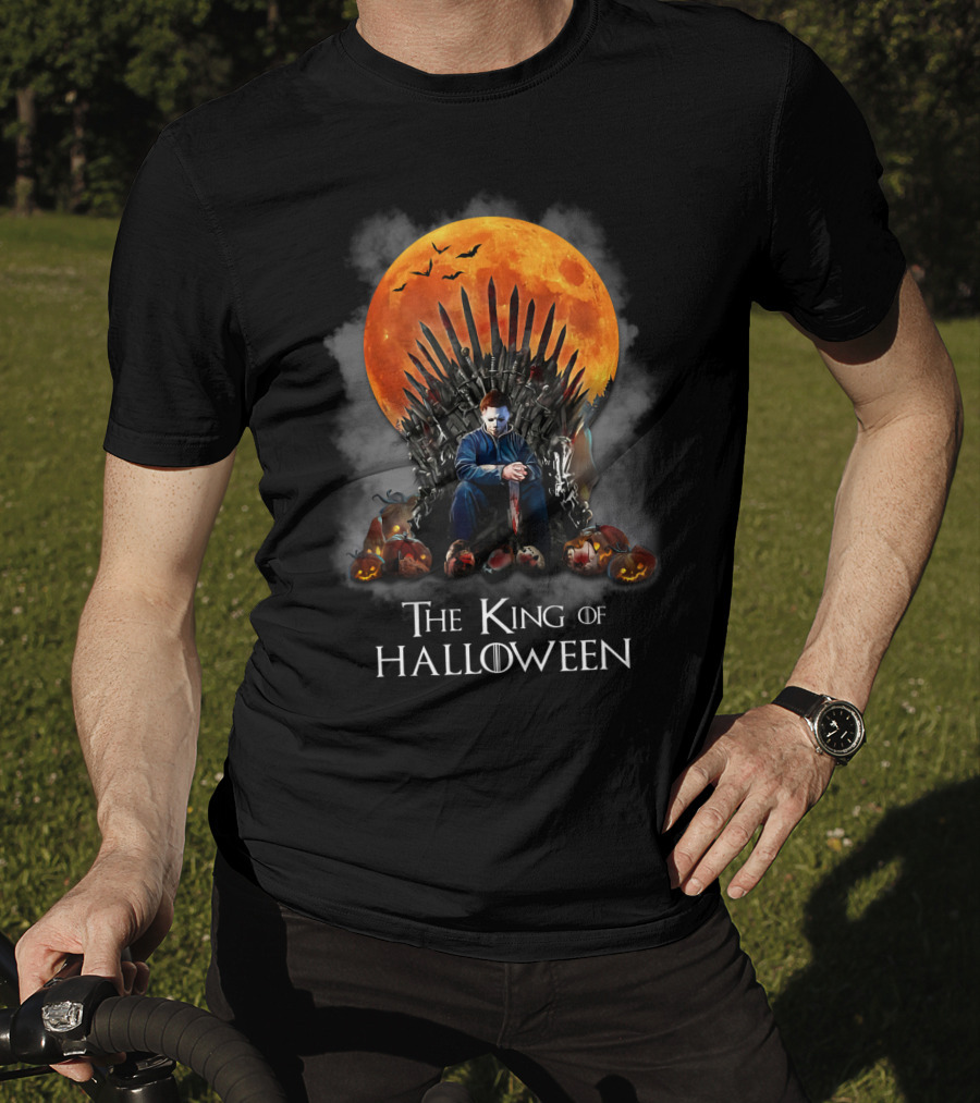 The King Of Halloween Horror Characters On Throne With Full Moon And Pumpkins T-Shirt