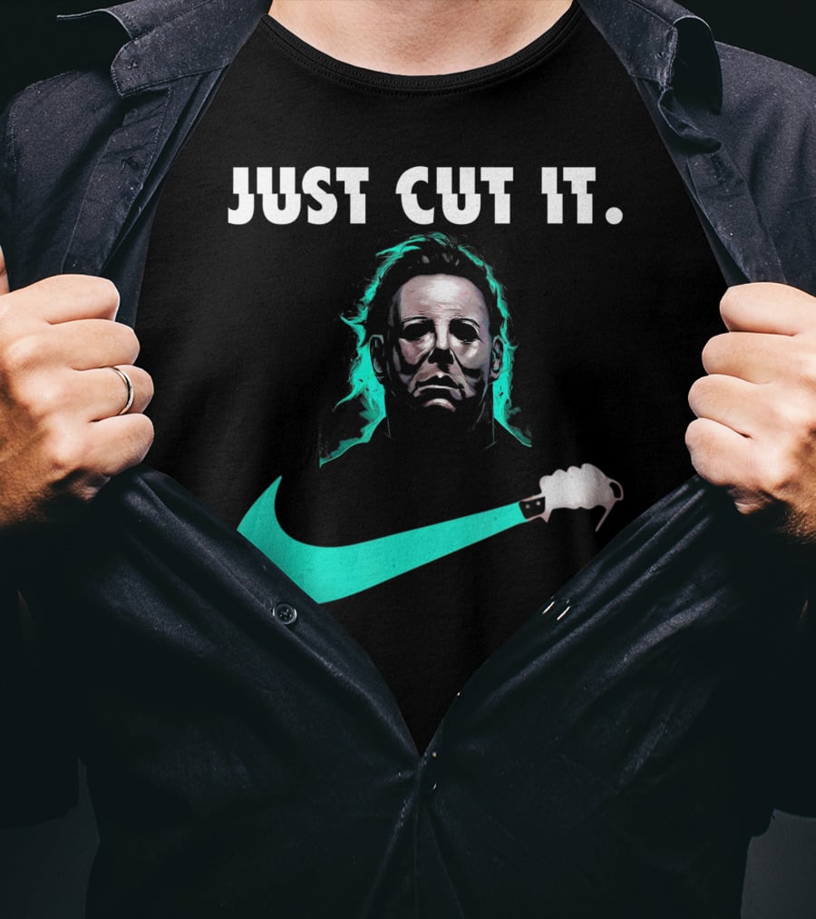 Just Cut It Horror Vintage Halloween Michael Myers Knife Swoosh T-Shirt