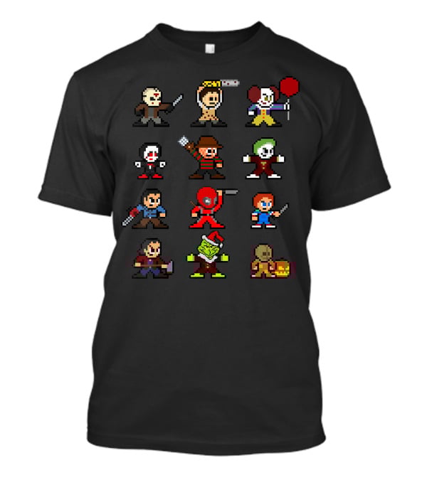 Pixelated Horror Icons Halloween Christmas Gamer Mashup T-Shirt