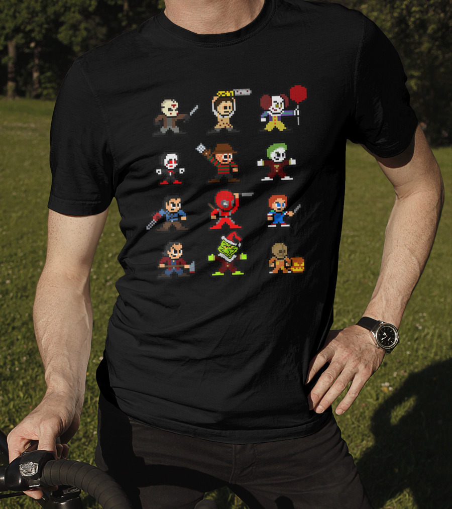 Pixelated Horror Icons Halloween Christmas Gamer Mashup T-Shirt