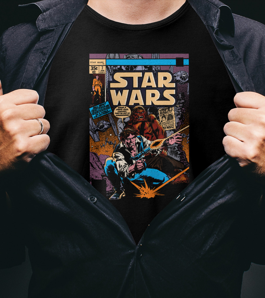 Star Wars Han Solo And Chewbacca Vintage Comic Cover 35¢ Edition January Marvel T-Shirt