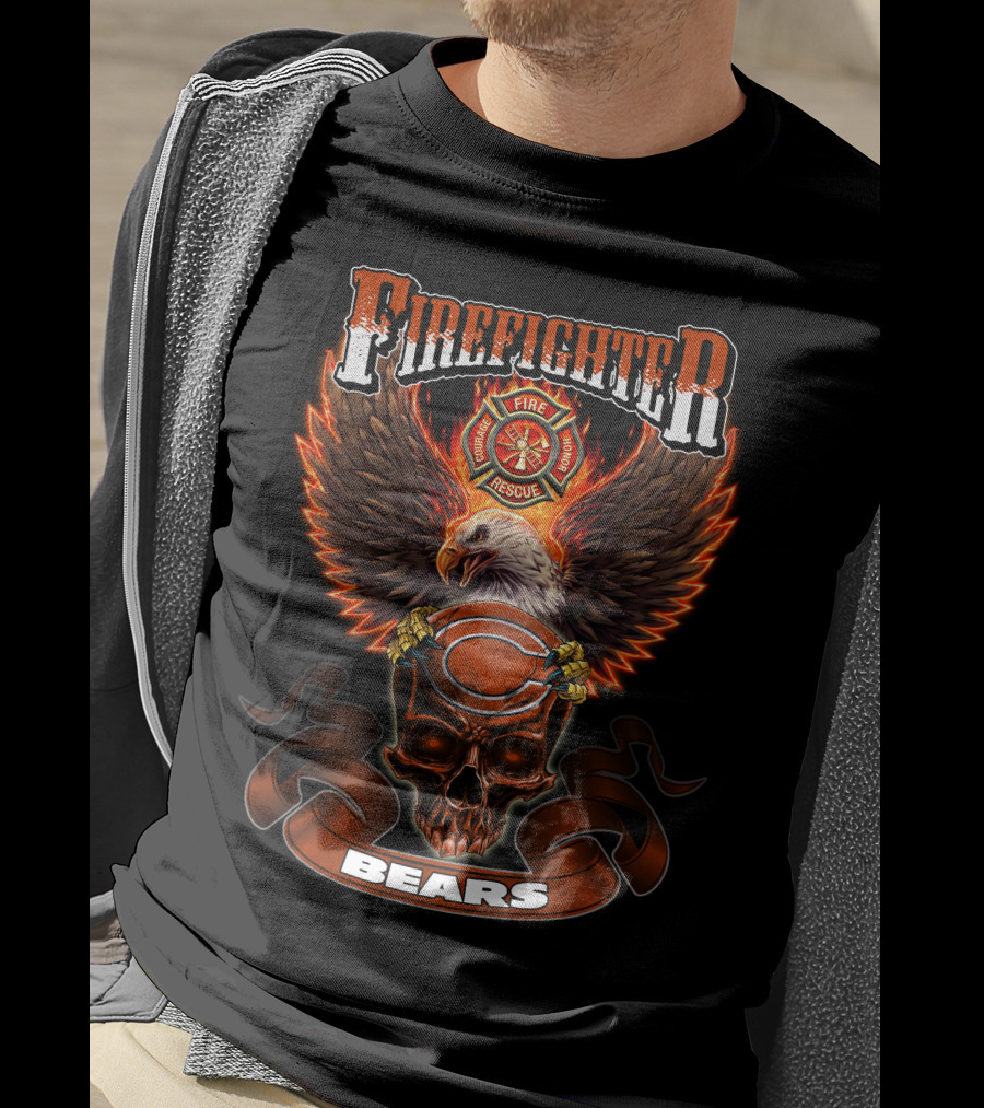 Firefighter Chicago Bears Fire Rescue Eagle Skull T-Shirt