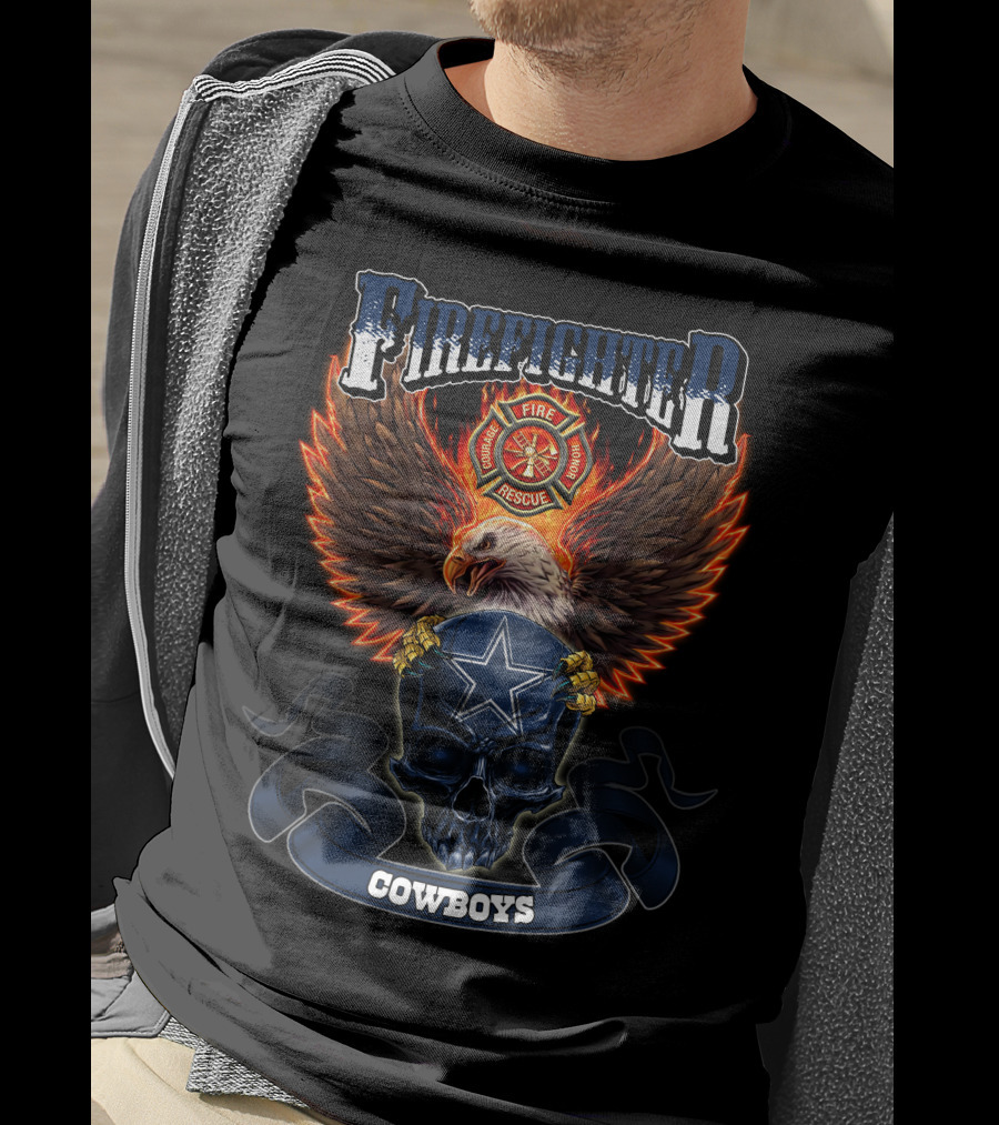 Firefighter Rescue Eagle Skull Cowboys T-Shirt