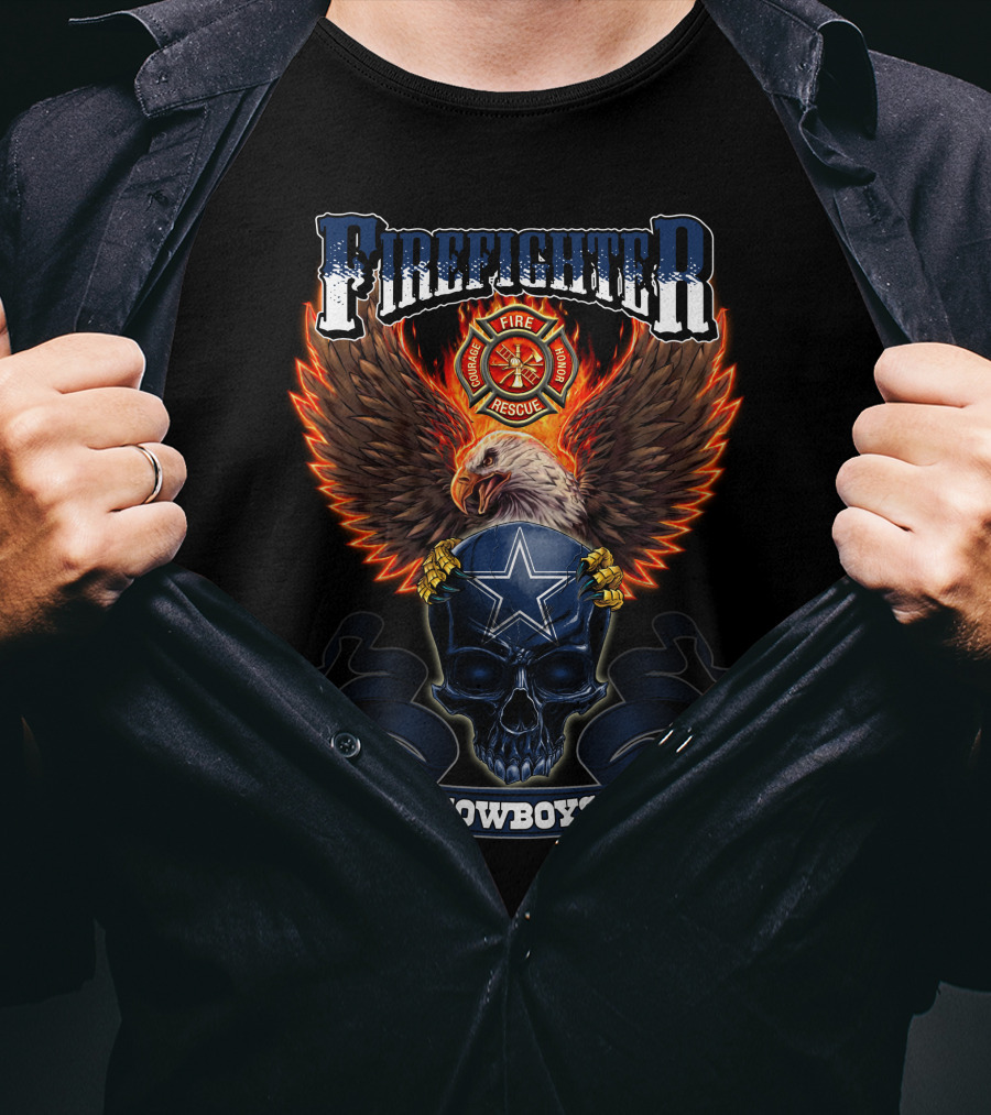 Firefighter Rescue Eagle Skull Cowboys T-Shirt