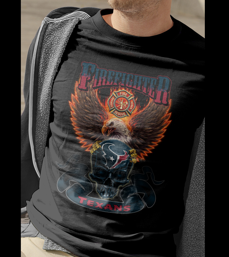 Firefighter Fire Rescue Eagle Skull Houston Texans T-Shirt
