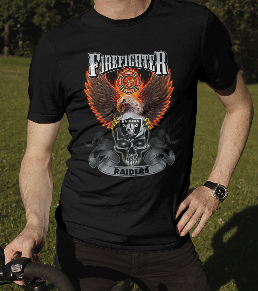 Firefighter Fire Rescue Eagle Skull Raiders T-Shirt