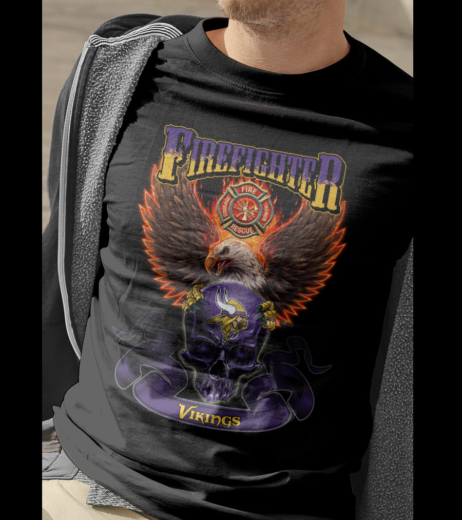 Firefighter Fire Rescue Eagle Minnesota Vikings Skull T-Shirt