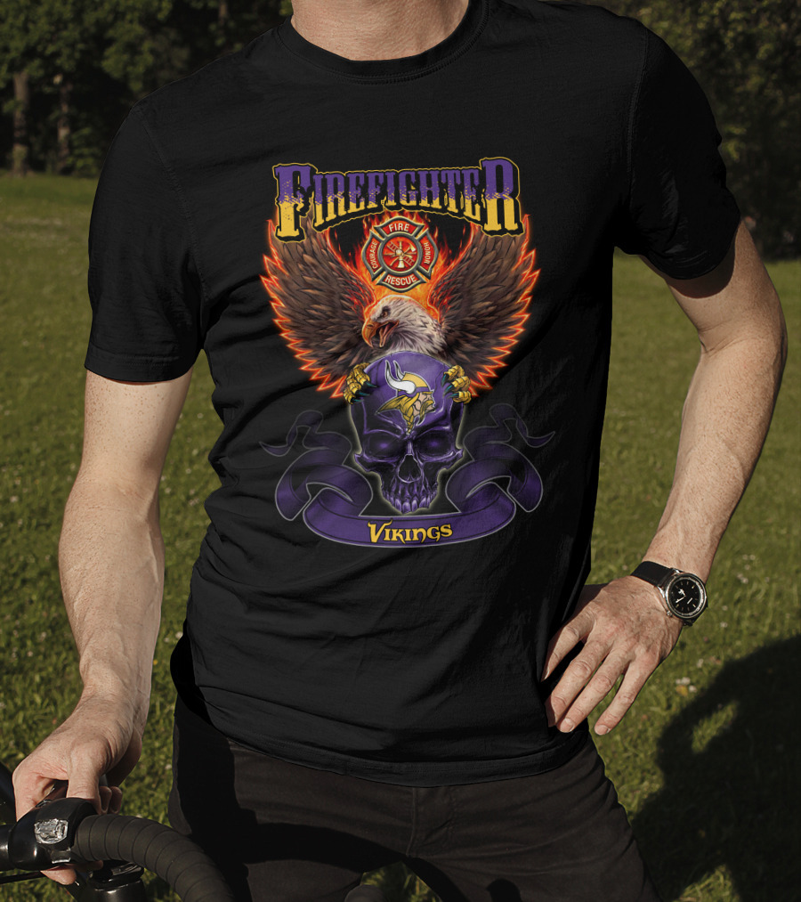 Firefighter Fire Rescue Eagle Minnesota Vikings Skull T-Shirt