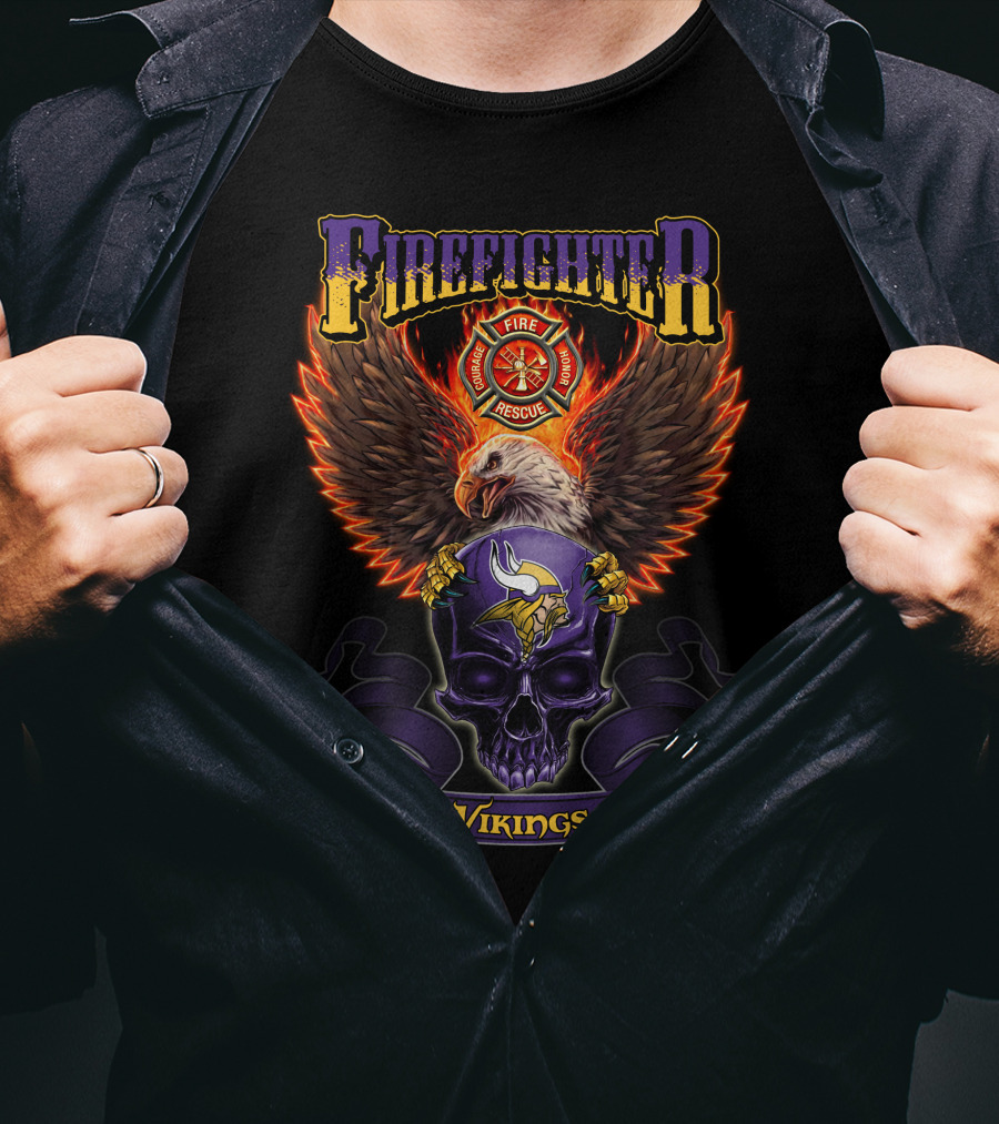 Firefighter Fire Rescue Eagle Minnesota Vikings Skull T-Shirt