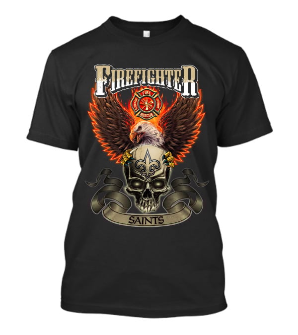 Firefighter Fire Rescue Eagle Skull Saints T-Shirt