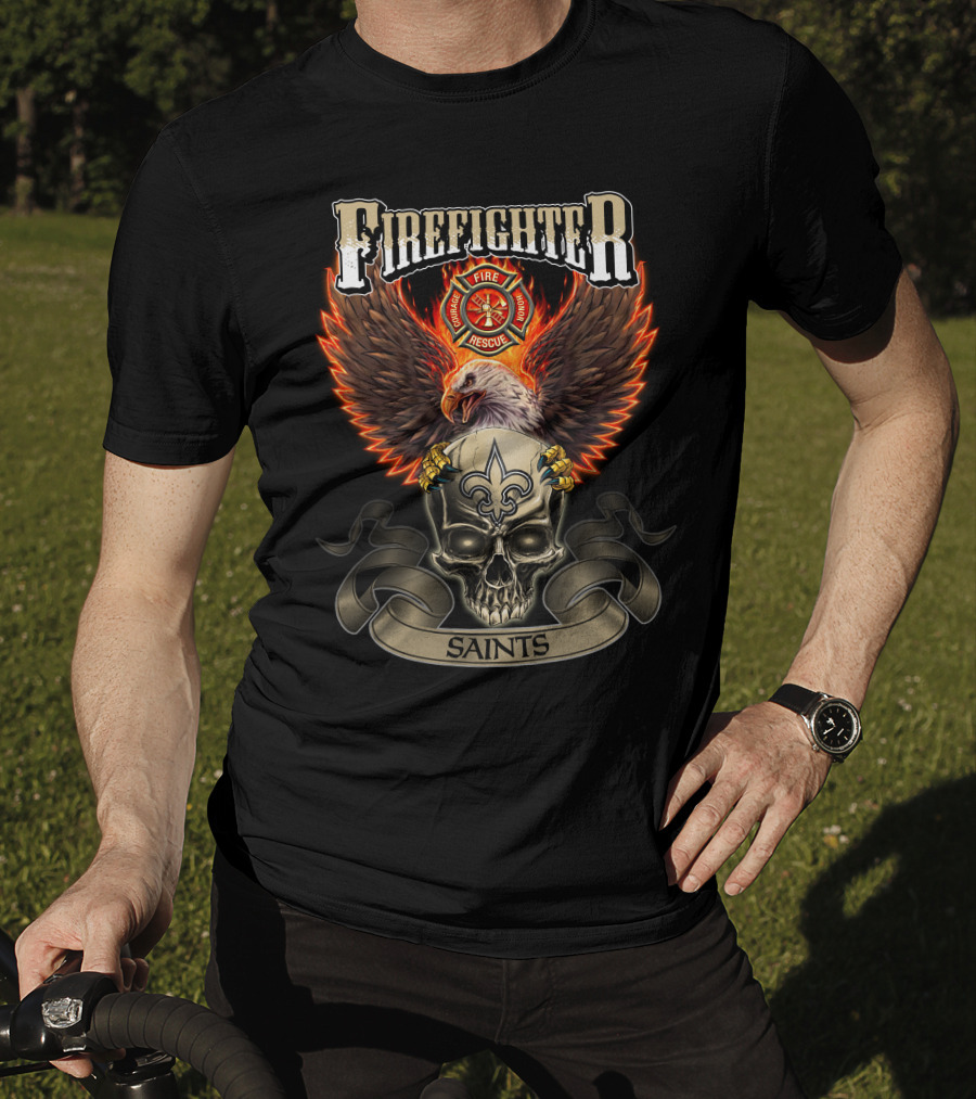 Firefighter Fire Rescue Eagle Skull Saints T-Shirt