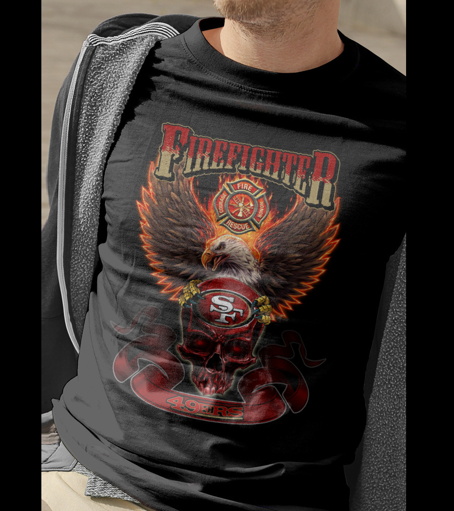 Firefighter Fire Rescue Eagle 49ers SF Skull T-Shirt