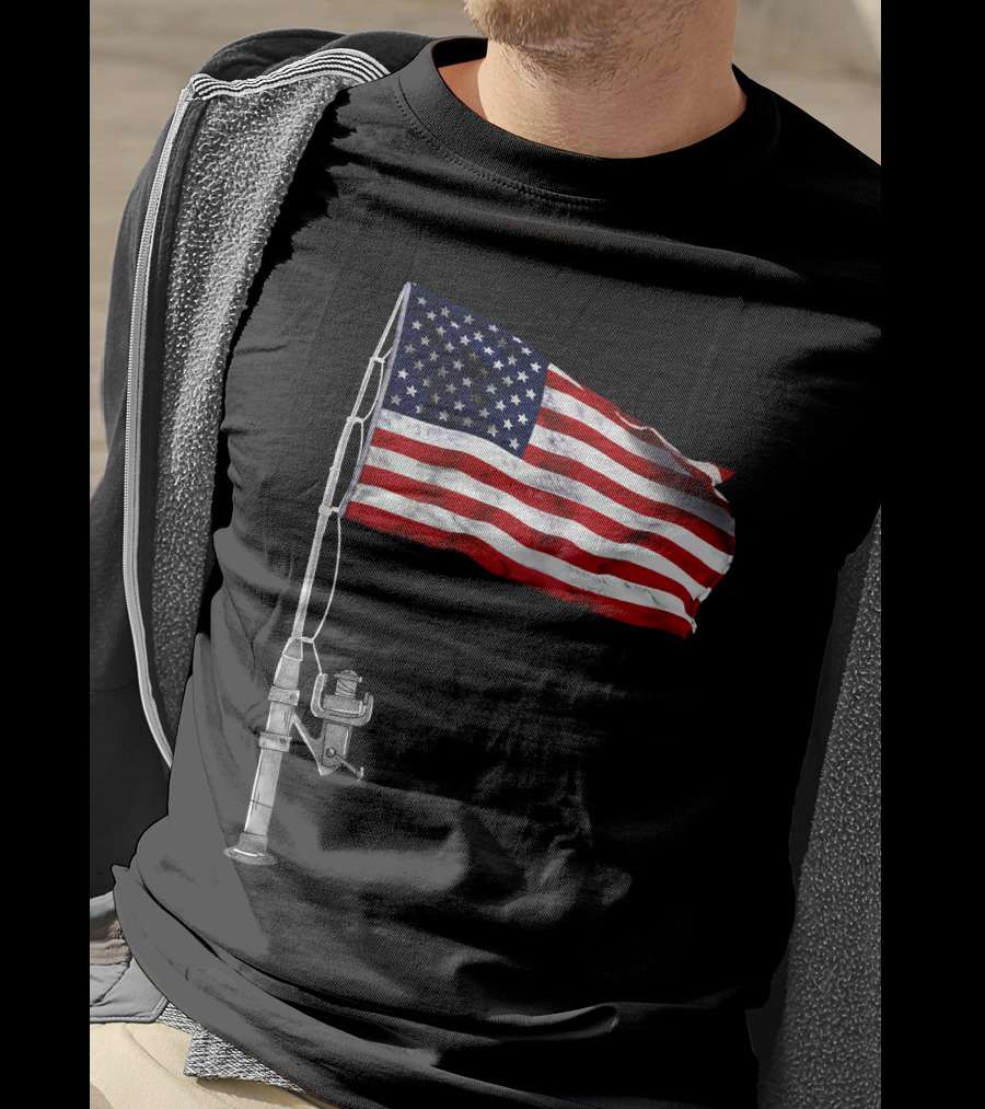 American Fishing Rod Flag Camping T-Shirt