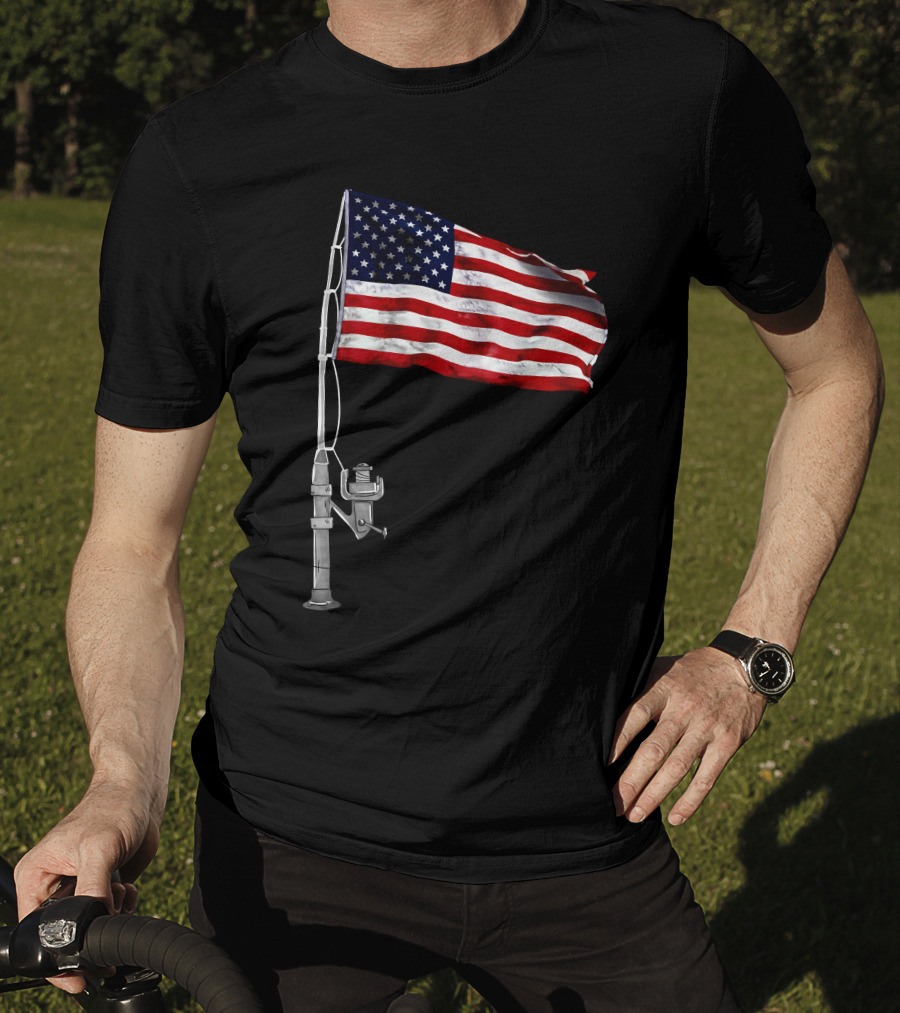 American Fishing Rod Flag Camping T-Shirt