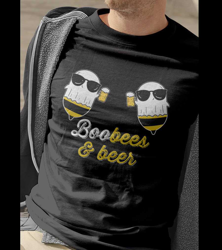 Boo Bees And Beer Halloween Costume Cute Ghost Drinking Bee T-Shirt
