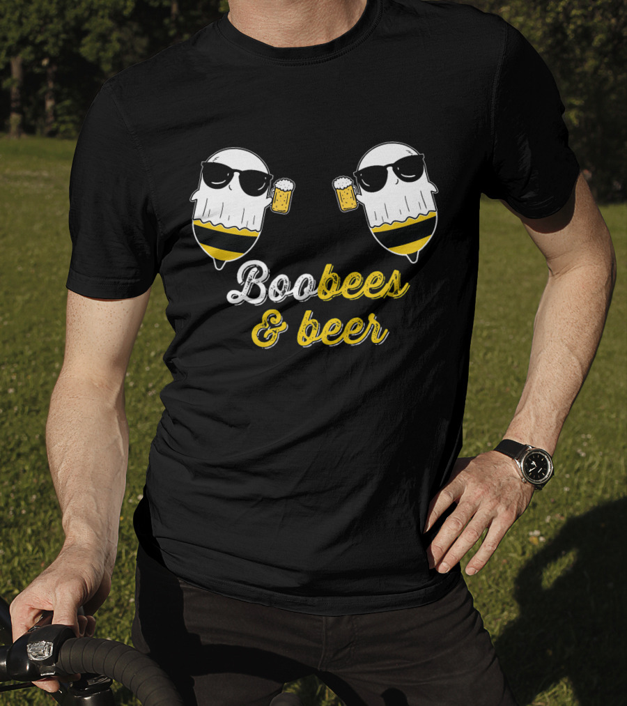 Boo Bees And Beer Halloween Costume Cute Ghost Drinking Bee T-Shirt