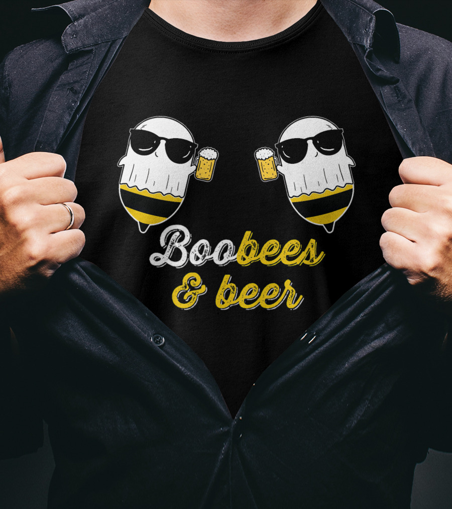 Boo Bees And Beer Halloween Costume Cute Ghost Drinking Bee T-Shirt
