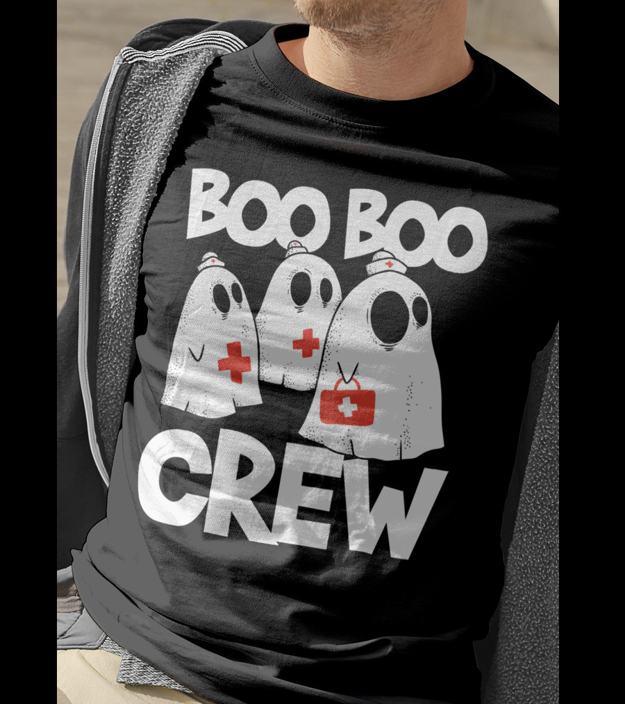 Boo Boo Crew Ghost Nurse Halloween With Medical Cross T-Shirt