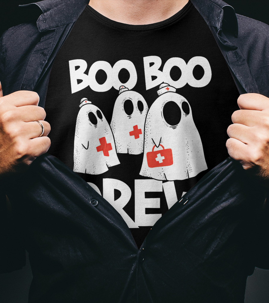 Boo Boo Crew Ghost Nurse Halloween With Medical Cross T-Shirt
