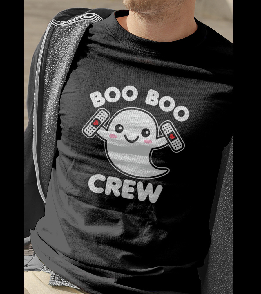 Boo Boo Crew Nurse Ghost Funny Kawaii Bandage Heart T-Shirt