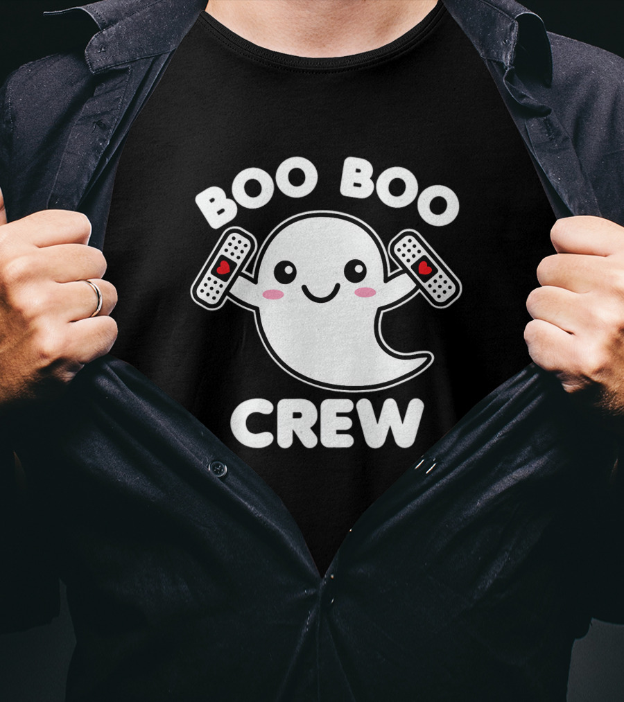 Boo Boo Crew Nurse Ghost Funny Kawaii Bandage Heart T-Shirt
