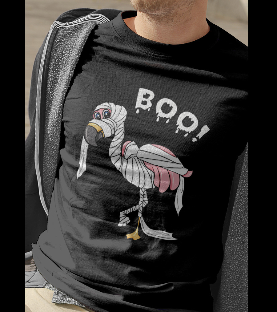 Boo Flamingo Mummy Halloween Wrap T-Shirt