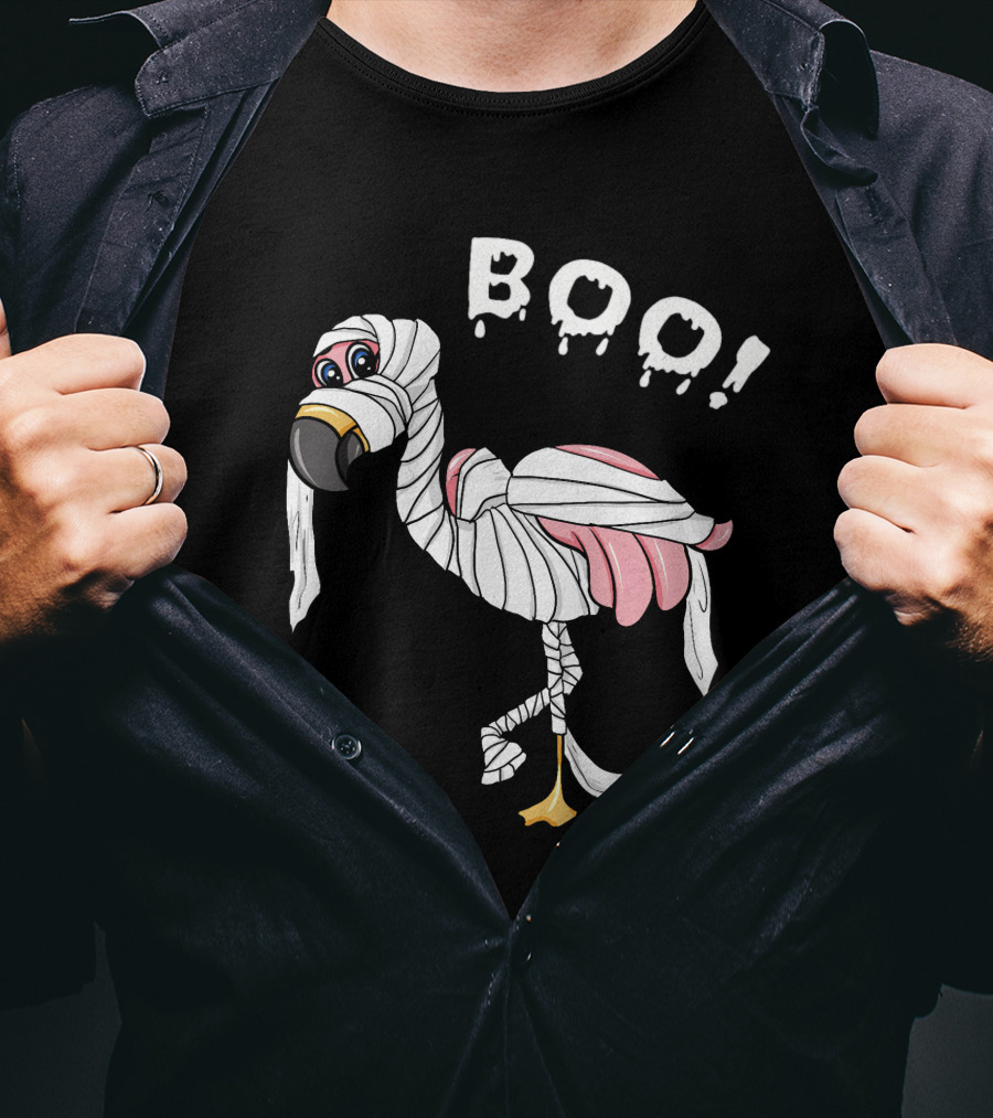 Boo Flamingo Mummy Halloween Wrap T-Shirt