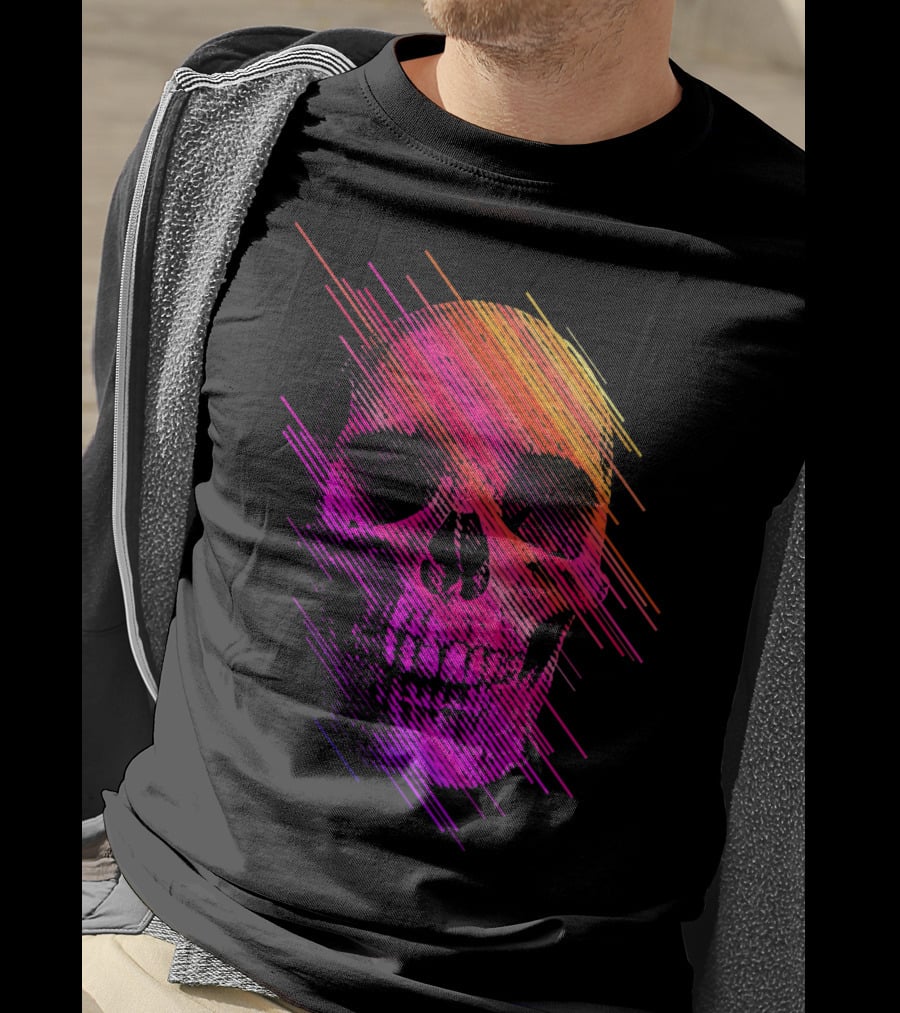Colorful Skull Vibrant Neon Streaks T-Shirt