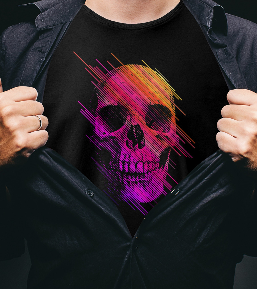 Colorful Skull Vibrant Neon Streaks T-Shirt