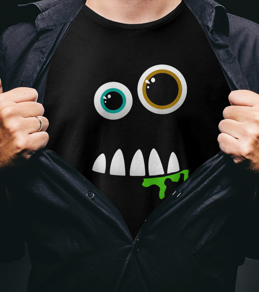 Funny Monster Face With Goofy Eyes And Drooling Green Slime T-Shirt