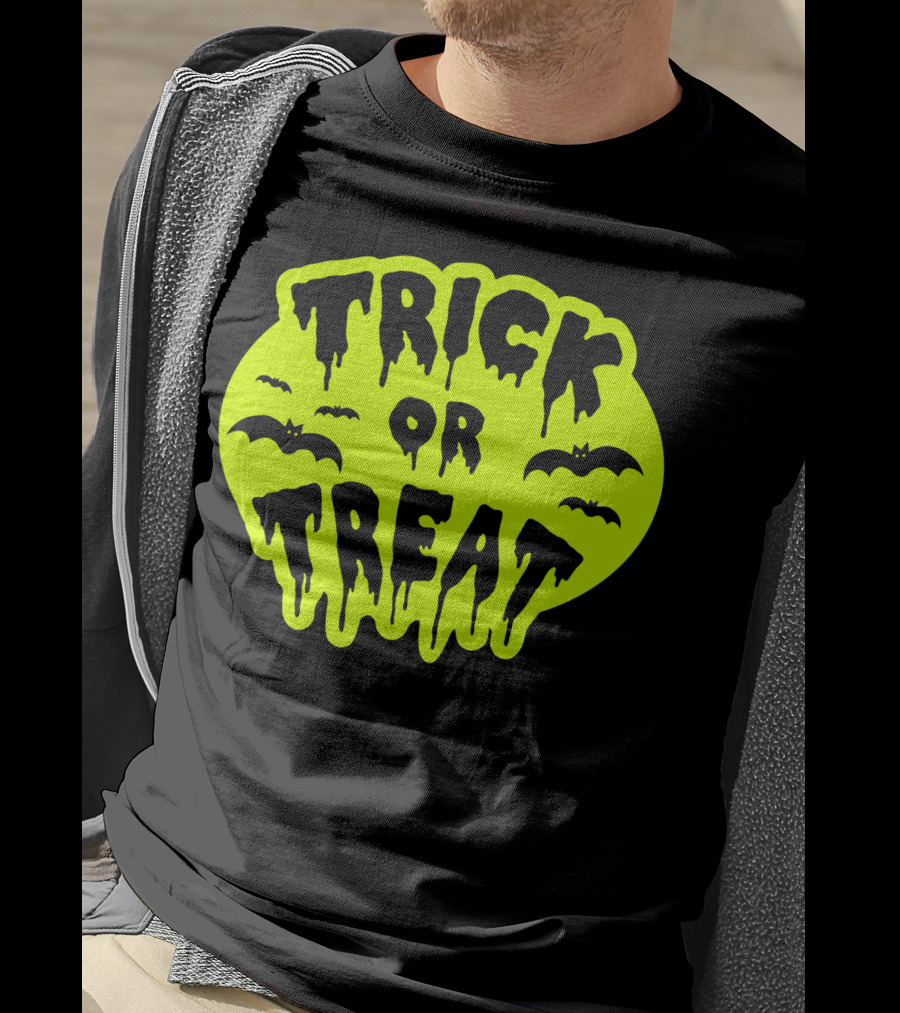 Gladditudes Trick Or Treat Dripping Font With Bats T-Shirt