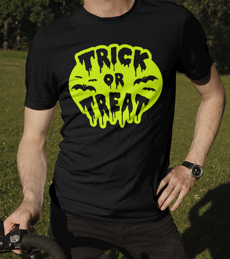 Gladditudes Trick Or Treat Dripping Font With Bats T-Shirt