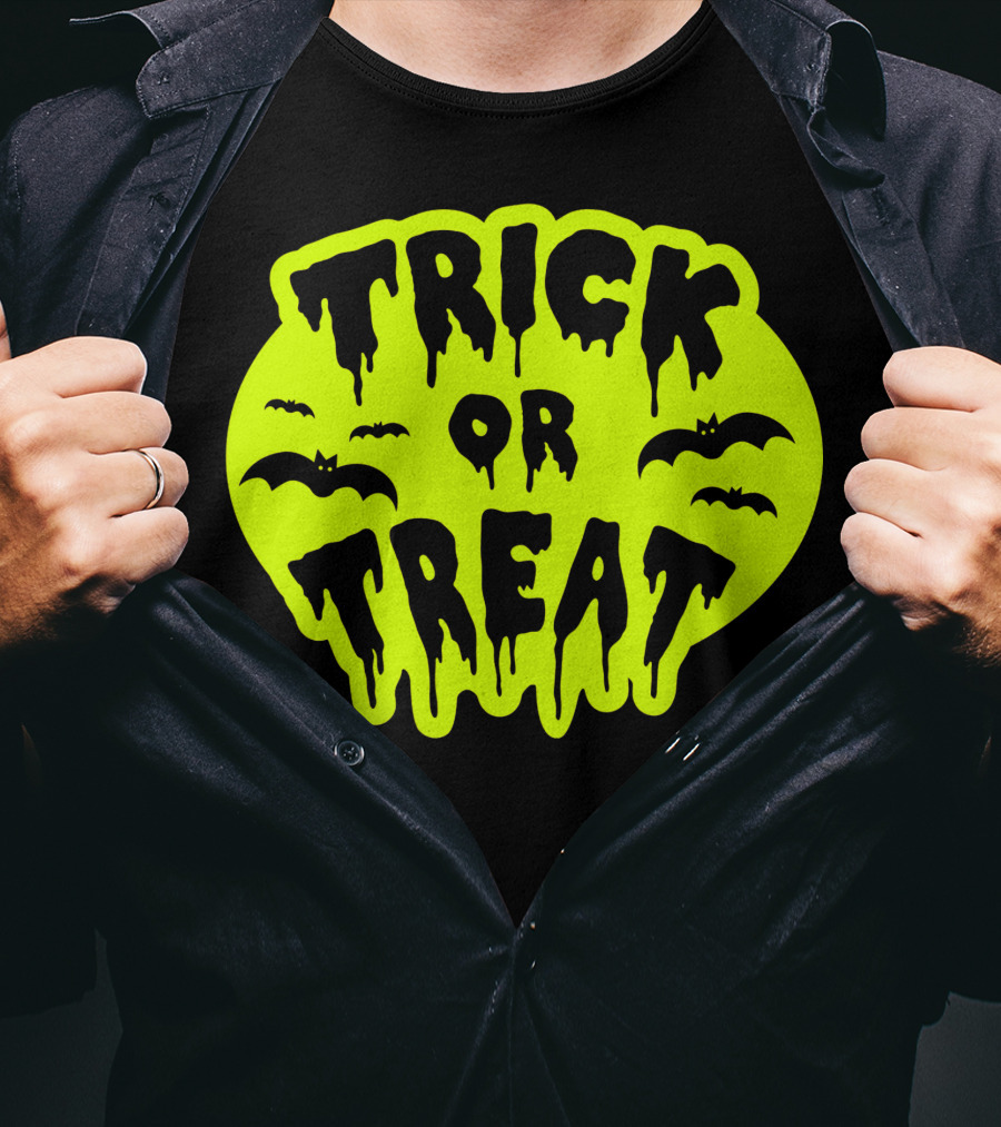 Gladditudes Trick Or Treat Dripping Font With Bats T-Shirt